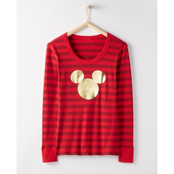 Hanna Andersson x Disney Red Striped Gold Mickey Logo Pajama PJ Top Long Sleeve - Picture 4 of 4